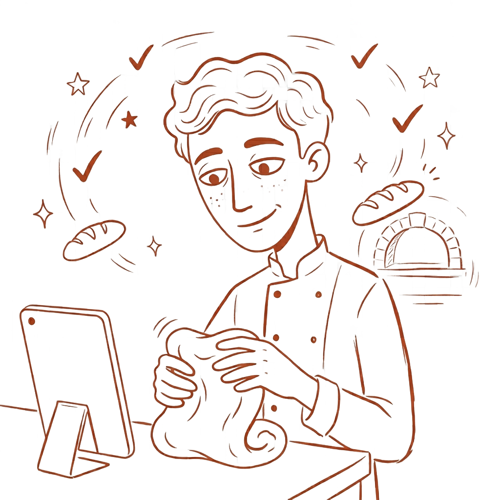 Personaggio usa Kiosk su tablet — tutto sotto controllo